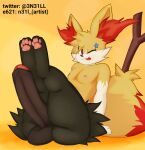  absurd_res ambiguous_gender anthro balls big_balls big_butt big_penis big_tail bottomwear braixen breasts butt canid canine clothing foreskin fox generation_6_pokemon genitals girly hi_res huge_butt huge_penis humanoid_genitalia humanoid_penis legs_up male mammal moobs n31l_(artist) nintendo nipples nude pawpads paws penis pokemon pokemon_(species) presenting presenting_hindquarters presenting_penis seductive sitting skirt small_breasts solo stick thick_penis thick_thighs wide_hips 
