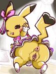  2022 anthro anus belly big_butt black_eyes blush bodily_fluids bottomwear bow_tie butt cheek_spots cleft_tail clitoris clitoris_piercing clitoris_ring clothed clothing colored_sketch cosplay_pikachu_(costume) crop_top cuffs_(clothing) detailed_background diru dripping ear_bow empty_eyes female footwear generation_1_pokemon genital_fluids genital_piercing genitals gesture heart_tail hi_res inside kneeling looking_at_viewer midriff nintendo one_eye_closed open_mouth open_smile overweight overweight_female piercing pikachu pikachu_pop_star pink_bow plantigrade plump_labia pokemon pokemon_(species) presenting presenting_anus presenting_hindquarters presenting_pussy purple_bottomwear purple_clothing purple_skirt pussy pussy_juice pussy_juice_drip pussy_piercing pussy_ring raised_tail rear_view ring_piercing shirt shoes sketch skirt smile solo spotlight stage stage_lights sweat thick_thighs topwear uncensored urethra waving waving_at_viewer wink winking_at_viewer 