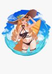  :d absurdres adjusting_eyewear animal_ears arknights arm_up armpits ass_visible_through_thighs bangs bikini black_bikini blonde_hair blue_background blue_ribbon blue_sky bow bow_bikini breasts brown_bow chinese_commentary cleavage cleavage_cutout clothing_cutout cloud cloudy_sky collarbone commentary_request contrapposto cowboy_shot criss-cross_halter cropped_legs drill_hair drill_locks eyewear_on_head fang flower green_eyes groin halterneck hat hat_flower hat_ribbon highleg highleg_bikini highres large_breasts leaf light_blush long_hair looking_at_viewer navel open_hand open_mouth outdoors outstretched_arm parted_bangs ribbon shade sideboob skin_fang skindentation sky smile standing striped striped_bikini sun_hat sunflower sunglasses surfboard swimsuit swire_(arknights) thigh_strap tiger_ears tiger_girl tongue twin_drills two-tone_background very_long_hair water white_background xiang_he_he_qunzi yellow_flower yellow_headwear 