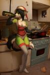  anthro beverage breasts canid canine christmas clothed clothing cooking drinking female fox fur genitals green_body green_fur hair holidays iskra mammal multicolored_body multicolored_fur nipples pussy text valentina_(iskra) 