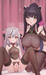  2girls =3 after_sex after_vaginal animal_ears anouetto anus black_hair black_panties black_thighhighs blue_archive breasts bridal_gauntlets brown_eyes chinese_clothes collarbone condom condom_wrapper crotchless crotchless_panties cum cum_in_pussy cumdrip dudou green_eyes grey_hair hair_ornament holding holding_condom kneeling kokona_(blue_archive) large_breasts long_hair looking_at_viewer multicolored_hair multiple_girls navel nipples open_mouth panties parted_lips pussy see-through shun_(blue_archive) siblings sisters sitting small_breasts streaked_hair thighhighs uncensored underwear 