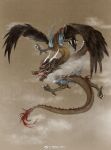  asian_mythology cloud dragon east_asian_mythology eastern_dragon feathered_wings feathers feral flying hi_res horn hybrid male muyang_fort mythology open_mouth smile solo whiskers wings 