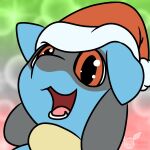  albinoraynedeer christmas christmas_clothing christmas_headwear clothing generation_4_pokemon hat headgear headshot headwear hi_res holidays michi_(character) nintendo pokemon pokemon_(species) riolu santa_hat smile 