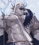  abs absurd_res anthro bigfoot_(tas) blue_eyes blush bovid bovine cattle cheschirebacon hi_res hood lifewonders looking_at_viewer male mammal muscular muscular_anthro muscular_male nipples pecs smile solo staff tokyo_afterschool_summoners 