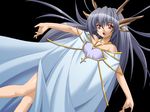  1girl grey_hair horns ikazuchi_no_senshi_raidy lightning_warrior_raidy long_hair red_eyes robe robes simple_background solo 