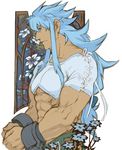  blue_eyes blue_hair cuffs flower handcuffs male male_focus muscle regal_bryan regal_bryant tales_of_(series) tales_of_symphonia 