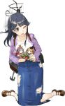  1girl ahoge akebono_(kantai_collection) alternate_costume anchor black_hair character_doll drew_(drew213g) flower full_body game_cg hair_flower hair_ornament hina_ningyou kantai_collection long_hair long_skirt machinery oboro_(kantai_collection) official_art remodel_(kantai_collection) rigging sazanami_(kantai_collection) skirt smile solo torn_clothes torn_skirt transparent_background ushio_(kantai_collection) 