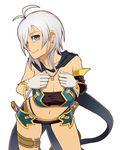  ahoge breasts cape cleavage garter garters gloves midriff navel panties rondorine_e._effenberg sheath short_hair shorts silver_hair sword tales_of_(series) tales_of_phantasia tales_of_phantasia_x thong underwear weapon whale_tail 