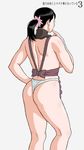  apron ass back back_turned black_hair breasts cattleya female flower hair_ornament housewife jpeg_artifacts legs milf panties ponytail queen&#039;s_blade queen's_blade short_hair sideboob solo thong underwear white_background x_bokkis 