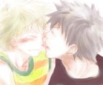  abe_takaya black_hair blonde_hair blush eyes_closed licking mihashi_ren ookiku_furikabutte tongue yaoi 