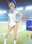  3d blonde_hair blue_eyes breasts clothes_writing covered_nipples legs m-rs medium_breasts original solo sportswear world_cup 