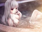  1girl bathing breasts brown_eyes game_cg hell_guide konohana_amadu long_hair m_no_violet nipples nude silver_hair solo 