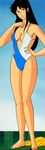  1girl 80&#039;s 80's 80s bare_legs barefoot breasts cap cat&#039;s_eye cat's_eye cleavage female highres kisugi_hitomi long_image oldschool screencap standing stitched sugino_akio swimsuit tall_image 