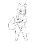  a78087653 angry anthro ashmed black_and_white breasts covering covering_crotch covering_pussy fan_character female female/female fluffy fluffy_ears fluffy_tail hair long_hair monochrome simple_background small_breasts solo thick_thighs 