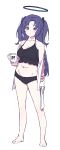  absurdres aged_up barefoot belly blue_archive blue_hair coffee_mug cup halo highres holding holding_cup holding_paper long_hair mug navel panties paper shade_of_trees underwear white_background yuuka_(blue_archive) 