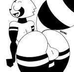  anthro backsack balls big_butt black_body butt eyes_closed female genitals hi_res mammal multicolored_body open_mouth presenting presenting_hindquarters procyonid raccoon rear_view rex_raccoon_(rexon02) rexon02 solo thick_thighs two_tone_body white_body wide_hips 