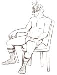 accessory anthro black_and_white black_nose briefs canid canine chair clothed clothing colored_socks eyewear facial_hair footwear furniture garter glasses male mammal monochrome mustache simple_background sitting sketch smile socks solo thegreatmatsutzu topless underwear white_background 