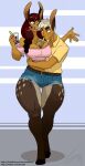  ambiguous_gender beverage bottomwear breasts clothing conjoined deer duo emma_and_leigh eye_contact faun female hi_res hooves humanoid looking_at_another mammal multi_torso multifur or-fi-s satyr shorts 
