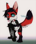  2017 anthro barefoot black_body black_bottomwear black_clothing black_fur black_hair black_nose black_pants black_topwear blep blue_eyes blue_sclera bottomwear bubble_gum canid cheek_tuft chibi clothed clothing dated ear_piercing ear_ring ear_stud facial_tuft feet female full-length_portrait fur glistening glistening_eyes hair hi_res mammal pants piercing portrait pupils red_body red_fur ring_piercing riorix short_hair side_cut signature simple_background skateboard slit_pupils solo standing tongue tongue_out topwear torn_bottomwear torn_clothing torn_pants tuft white_background white_body white_clothing white_fur white_topwear 