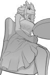  absurd_res anthro ava_(yaravik) big_breasts bovid breasts caprine clothed clothing date digital_media_(artwork) dress female fur furniture goat hair hi_res horn mammal monochrome sketch smile solo yaravik 