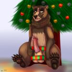  1:1 animal_genitalia animal_penis balls bear big_balls big_penis bodily_fluids brown_bear christmas christmas_decorations christmas_lights christmas_ornament christmas_present christmas_tree dick_in_a_box dripping feral genital_fluids genitals grizzly_bear hair hi_res holidays kuruk_(character) leaking_precum mammal mane mane_hair pawpads paws penis plant precum precum_drip sheath sitting sylvertears tree ursine ursine_penis 