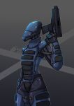  ambiguous_gender android anthro arm_guards armor body_armor eyeless hi_res idit_(dtstat) improper_gun_handling leg_armor machine machine_pistol mask mouthless robot solo standing synthetic_muscles tea_redrex volker_synthetic 