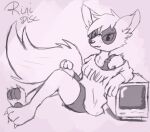  2022 3_fingers 3_toes anthro bottomwear bra canid canine cheek_tuft chest_tuft claws clothing computer_monitor eyelashes eyewear facial_tuft feet female fingers fox freckles glasses grey_background hi_res linux mammal pawpads red_fox rinidisc shirt shorts shoulder_tuft signature simple_background sketch solo t-shirt text text_on_clothing toe_claws toes topwear trans_(lore) trans_woman_(lore) tuft underwear xenia_(linux_fox) 