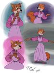  absurd_res canid canine clothed clothing crossdressing digital_media_(artwork) disney fox hair hi_res jellyfish_mermelade maid_marian male mammal open_mouth robin_hood robin_hood_(disney) simple_background smile solo 