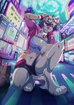  2021 5_fingers anthro breasts canid canine canis claws clothed clothing digital_media_(artwork) domestic_dog eyebrows eyelashes female fight_(artist) fingers hair hi_res mammal midriff navel open_mouth purple_eyes smile teeth tongue 
