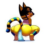  &lt;3 &lt;3_eyes absurd_res animal_crossing ankha_(animal_crossing) anthro bandage big_butt bodily_fluids bouncing_butt butt crouching digital_media_(artwork) dildo dildo_insertion domestic_cat drooling felid feline felis female female_penetrated fur genital_fluids golde hi_res looking_pleasured looking_up mammal masturbation nintendo on_ground penetration rear_view saliva sex_toy sex_toy_insertion simple_background solo thick_thighs white_background yellow_body yellow_fur 