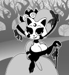  anthro black_body bone breasts cane cleavage clothed clothing crossgender female half-closed_eyes hat headgear headwear hi_res looking_at_viewer mammal monochrome multicolored_body narrowed_eyes procyonid raccoon rex_raccoon_(rexon02) rexon02 skull solo two_tone_body white_body 