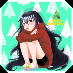  akwaro_bemien christmas christmas_tree cookie eating food happy_holidays heterochromia highres holiday kat_yuusha legs long_hair merry_christmas original red_sweater sitting sweater 