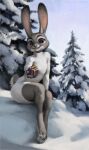  anthro clothed clothing disney evergreen_tree female fully_clothed fur gift grey_body grey_fur hi_res honovy judy_hopps lagomorph leporid long_ears looking_at_viewer mammal outside pine_tree plant purple_eyes rabbit sitting smile snow solo sweater topwear tree turtleneck winter zootopia 