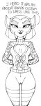  2021 alien anthro arms_bent beauty_mark big_iris bottomless bow_(feature) bow_ribbon breasts captain_amelia christmas christmas_clothing christmas_sweater christmas_topwear cleavage_cutout clothed clothing curved_eyebrows cutout dbaru dialogue digital_media_(artwork) disney english_text eyebrows eyelashes eyeshadow felid feline female front_view genitals hair hands_behind_back hi_res holidays legwear lipstick makeup mammal medium_breasts monochrome navel open_mouth pattern_clothing pattern_legwear pattern_sweater pattern_thigh_highs pattern_topwear portrait pussy short_hair sketch solo squish standing striped_clothing striped_legwear striped_thigh_highs stripes sweater talking_to_viewer text thick_eyelashes thigh_highs thigh_squish three-quarter_portrait topwear treasure_planet turtleneck 