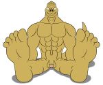  abs anthro balls barefoot feet foot_fetish foot_focus genitals hi_res lizard looking_at_viewer male muscular muscular_anthro muscular_male nude pecs penis plantigrade reptile scales scalie sitting sitting_on_ground soles solo the_dungeon_of_black_company toes wanibe welcome_to_jollyville wrinkles yellow_body 