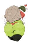  big_butt butt christmas clothing crossgender female grinch hi_res holding_object holidays humanoid panies panties rear_view red_clothing red_panties red_underwear redblacktac redfred sack simple_background solo underwear white_background wide_hips 