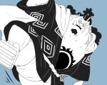  2022 asian_clothing clothing east_asian_clothing fish-men_(one_piece) fundoshi hi_res inunoshippo japanese_clothing jinbe kemono male marine one_piece overweight overweight_male simple_background solo tattoo underwear 