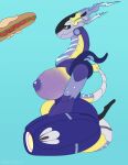  absurd_res anthro arched_back arrteen big_breasts breasts dragon female food future_pokemon generation_9_pokemon hi_res legendary_pokemon long_neck long_tail machine miraidon nintendo nipples offscreen_character paradox_pokemon pokemon pokemon_(species) purple_body purple_nipples robot sandwich_(food) solo thick_thighs 