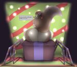  anthro arachnid arthropod big_butt butt canid canine clothing curvy_figure dialogue disney fox gift_wrapped hat headgear headwear hi_res looking_at_viewer male male/male mammal nick_wilde photolol.03 rear_view simple_background solo text thick_thighs tv-spyder(photolol.03) voluptuous wide_hips zootopia 