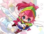  alternate_costume armor blue_skirt boots crying fairy fairy_wings gloves green_armor helmet holding holding_sword holding_weapon hone kirby_(series) looking_back pink_hair ponytail ribbon_(kirby) skirt sword weapon white_gloves wings 