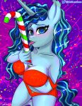  absurd_res anthro blush caliluminos candy candy_cane christmas clothed clothing dessert equid equine female food hasbro hi_res holidays horn horse lingerie looking_at_viewer mammal misty_(g5) mlp_g5 my_little_pony pony solo tongue tongue_out unicorn 