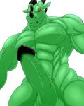  abrahamsillo abs anthro balls biceps big_muscles bodily_fluids casual_erection casual_nudity claws clothed clothing dragon erection genital_fluids genitals green_body green_scales hi_res horn lizard looking_at_viewer male manly muscular muscular_anthro muscular_male nude pecs penis precum proud red_eyes reptile scales scalie smile solo teeth topless varanis_blackclaw vein 