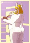  absurd_res anthro asgore_dreemurr bovid butt caprine dadbod eating goat hairy hi_res male mammal monster nub_tail overweight presenting saintbullart slightly_chubby solo undertale undertale_(series) 