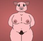 anthro big_breasts breasts domestic_pig ear_piercing eyelashes facial_piercing female freckles freckles_on_face front_view furgonomics furry-specific_piercing hands_behind_back humanoid looking_at_viewer mammal muzzle_piercing nipple_piercing nipples nose_piercing nose_ring piercing pink_body presenting pubes ring_piercing simple_background slightly_chubby slightly_chubby_female smile snout solo solo_focus suid suina sus_(pig) thick_thighs toridiaz 