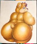  absurd_res anthro bear belly big_belly big_butt blue_eyes brown_body brown_fur butt butt_focus chubby_anthro chubby_male countershading dusty_(madrik) fur head_tuft hi_res huge_butt looking_back male mammal nood1e overweight overweight_anthro overweight_male presenting presenting_hindquarters slightly_chubby solo thick_thighs traditional_media_(artwork) tuft wide_hips 