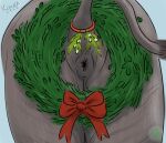  anus bow_ribbon butt butt_focus christmas_wreath elephant elephantid feral grey_body grey_skin hi_res kava_(artist) male mammal mistletoe plant proboscidean solo wreath 