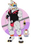  1ceberg absurd_res anthro big_pecs bulge clothed clothing felid generation_7_pokemon hand_behind_back hi_res legendary_pokemon male mammal mane muscular muscular_male nintendo partially_clothed pecs pokemon pokemon_(species) sleeveless_jacket solgaleo solo standing suit_jacket towel underwear waiter white_body 