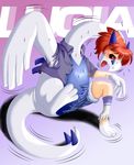  avian clothing edmol horn human legendary_pok&#233;mon lugia mammal neck nintendo pants pok&#233;mon pokemon red_eyes red_hair shirt socks transformation video_games wings 