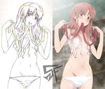  blush brown_eyes brown_hair compare locker locker_room monochrome shirai_kuroko sketch stiky_finkaz to_aru_kagaku_no_railgun to_aru_majutsu_no_index vector_trace yatanuko 