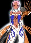  alicia_(bullet_witch) alicia_claus alternate_costume aq_interactive breasts bullet_witch cavia cleavage dark_skin highres large_breasts midriff navel pink_hair serious short_hair skin_tight wings 